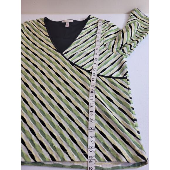 JM Collection Green Black Striped Lined Faux 3/4 Sleeve Top Women's Size XL - Picture 4 of 11